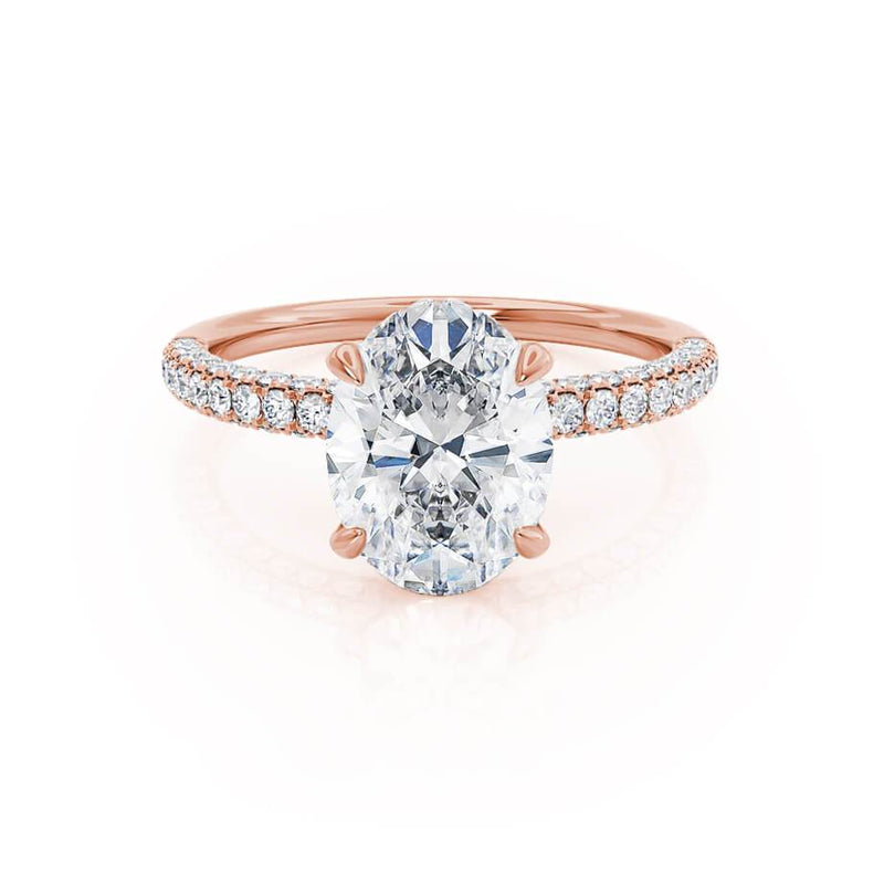 COCO - Oval Natural Diamond 18k Rose Gold Petite Hidden Halo Triple Pavé Shoulder Set Engagement Ring Lily Arkwright