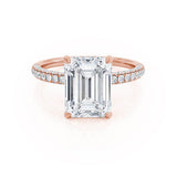 COCO - Emerald Natural Diamond 18k Rose Gold Hidden Halo Triple Pavé Ring Engagement Ring Lily Arkwright