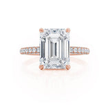 COCO - Emerald Natural Diamond 18k Rose Gold Hidden Halo Triple Pavé Ring Engagement Ring Lily Arkwright