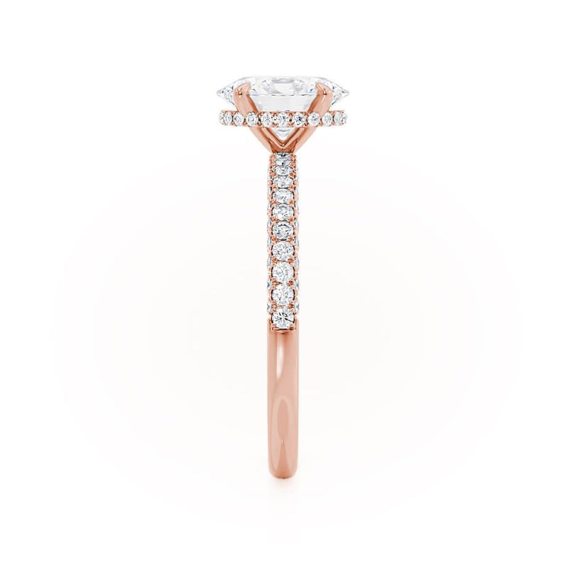 COCO - Oval Natural Diamond 18k Rose Gold Petite Hidden Halo Triple Pavé Shoulder Set Engagement Ring Lily Arkwright