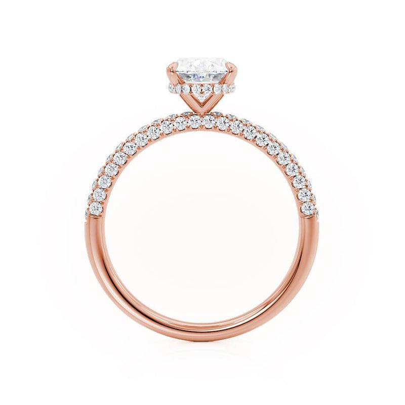 COCO - Oval Natural Diamond 18k Rose Gold Petite Hidden Halo Triple Pavé Shoulder Set Engagement Ring Lily Arkwright