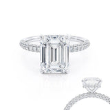 COCO - Emerald Natural Diamond 18k White Gold Hidden Halo Triple Pavé Ring Engagement Ring Lily Arkwright