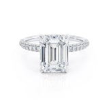 COCO - Emerald Natural Diamond 18k White Gold Hidden Halo Triple Pavé Ring Engagement Ring Lily Arkwright