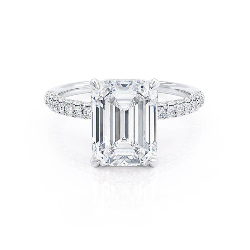 COCO - Emerald Natural Diamond 18k White Gold Hidden Halo Triple Pavé Ring Engagement Ring Lily Arkwright