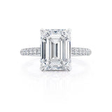 COCO - Emerald Natural Diamond 18k White Gold Hidden Halo Triple Pavé Ring Engagement Ring Lily Arkwright