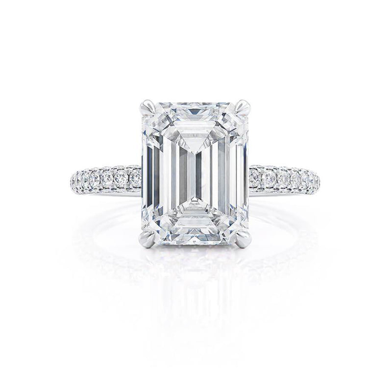 COCO - Emerald Natural Diamond 18k White Gold Hidden Halo Triple Pavé Ring Engagement Ring Lily Arkwright