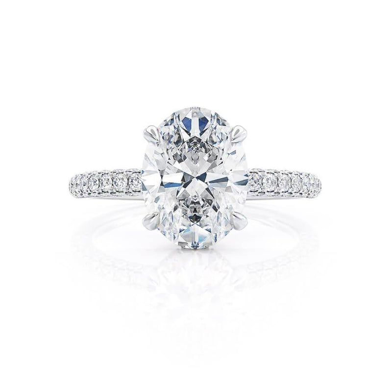 COCO - Oval Natural Diamond Platinum Petite Hidden Halo Triple Pavé Shoulder Set Engagement Ring Lily Arkwright