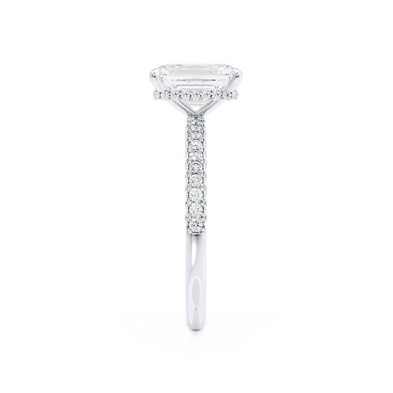 COCO - Emerald Natural Diamond 18k White Gold Hidden Halo Triple Pavé Ring Engagement Ring Lily Arkwright