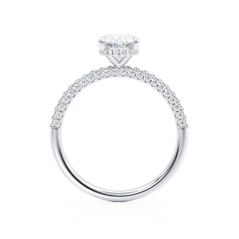 COCO - Oval Natural Diamond Platinum Petite Hidden Halo Triple Pavé Shoulder Set Engagement Ring Lily Arkwright