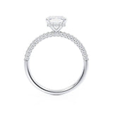 COCO - Emerald Natural Diamond 18k White Gold Hidden Halo Triple Pavé Ring Engagement Ring Lily Arkwright