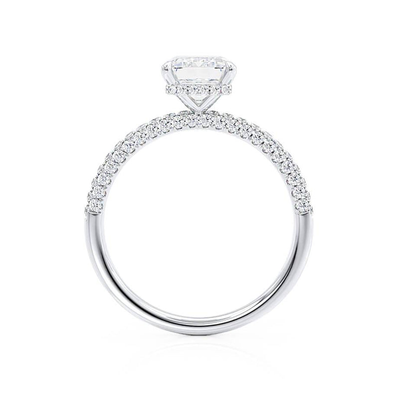 COCO - Emerald Natural Diamond 18k White Gold Hidden Halo Triple Pavé Ring Engagement Ring Lily Arkwright