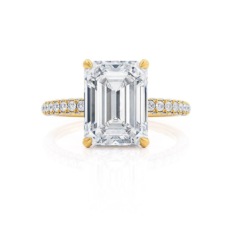 COCO - Emerald Natural Diamond 18k Yellow Gold Hidden Halo Triple Pavé Ring Engagement Ring Lily Arkwright