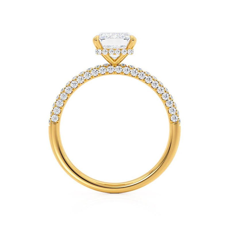 COCO - Emerald Natural Diamond 18k Yellow Gold Hidden Halo Triple Pavé Ring Engagement Ring Lily Arkwright