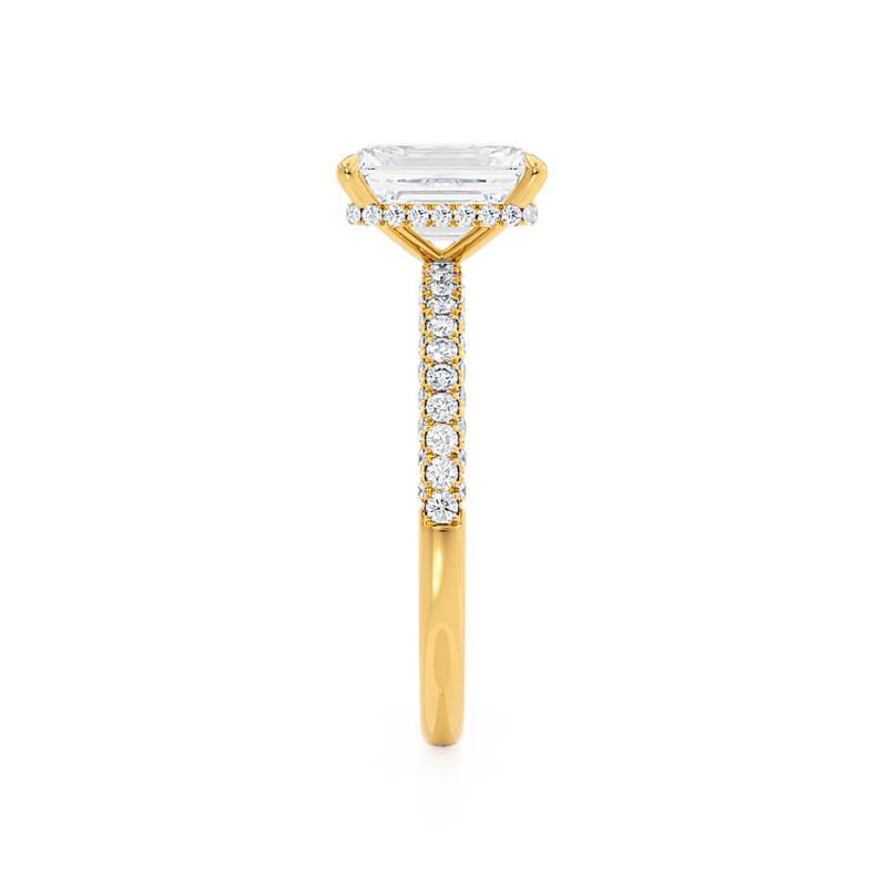 COCO - Emerald Natural Diamond 18k Yellow Gold Hidden Halo Triple Pavé Ring Engagement Ring Lily Arkwright