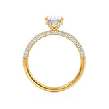 COCO - Oval Natural Diamond 18k Yellow Gold Petite Hidden Halo Triple Pavé Shoulder Set Engagement Ring Lily Arkwright