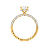 COCO- Round Natural Diamond 18k Yellow Gold Petite Hidden Halo Triple Pavé Shoulder Set Ring Engagement Ring Lily Arkwright