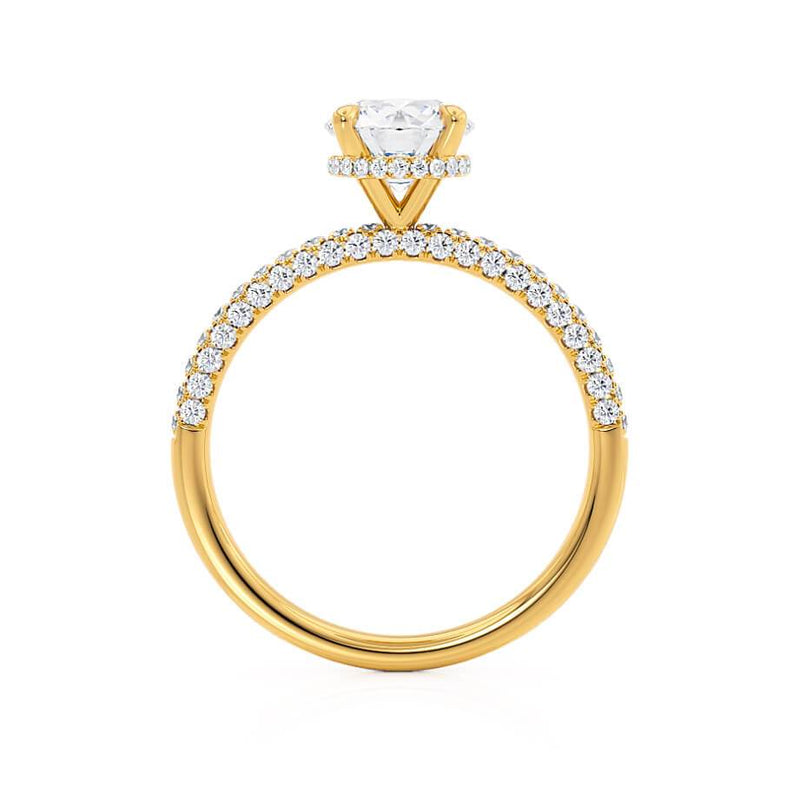 COCO- Round Natural Diamond 18k Yellow Gold Petite Hidden Halo Triple Pavé Shoulder Set Ring Engagement Ring Lily Arkwright