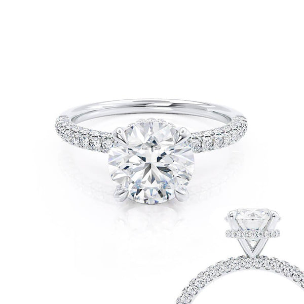 COCO - Round Natural Diamond Platinum Petite Hidden Halo Triple Pavé Shoulder Set Ring Engagement Ring Lily Arkwright