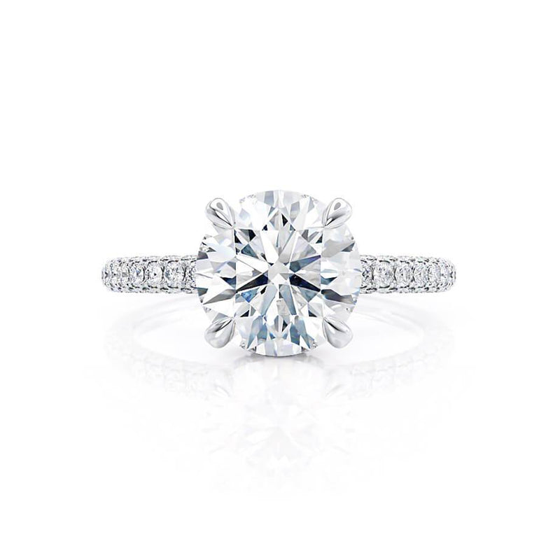 COCO - Round Natural Diamond Platinum Petite Hidden Halo Triple Pavé Shoulder Set Ring Engagement Ring Lily Arkwright