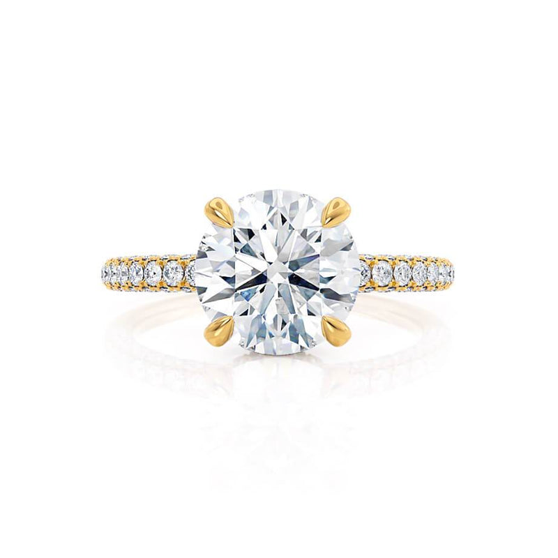 COCO- Round Natural Diamond 18k Yellow Gold Petite Hidden Halo Triple Pavé Shoulder Set Ring Engagement Ring Lily Arkwright