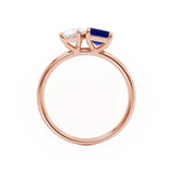 COMET - Toi Et Moi Chatham® Sapphire Emerald & Lab Diamond Pear Cut Ring 18k Rose Gold