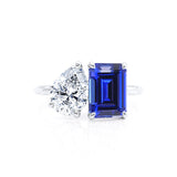 COMET - Toi Et Moi Chatham® Sapphire Emerald & Lab Diamond Pear Cut Ring 950 Platinum