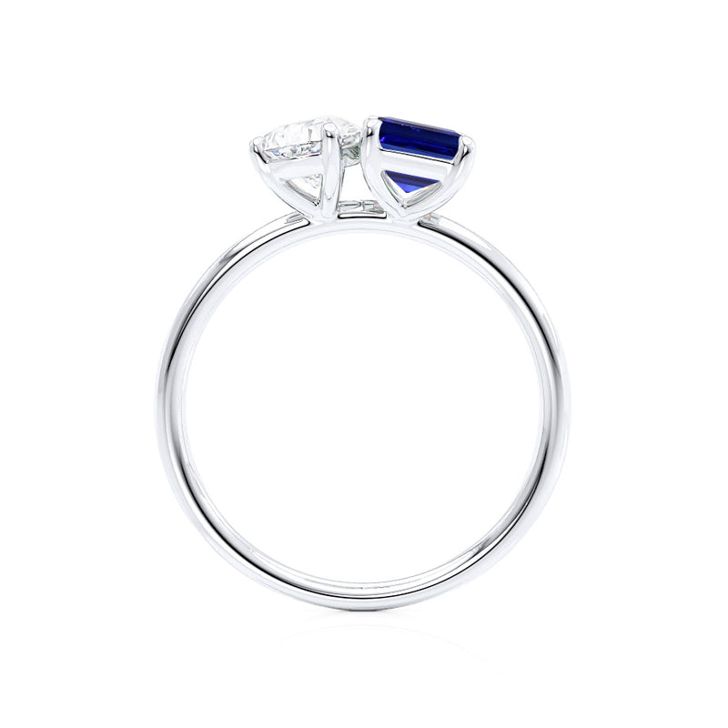 COMET - Toi Et Moi Chatham® Sapphire Emerald & Lab Diamond Pear Cut Ring 950 Platinum