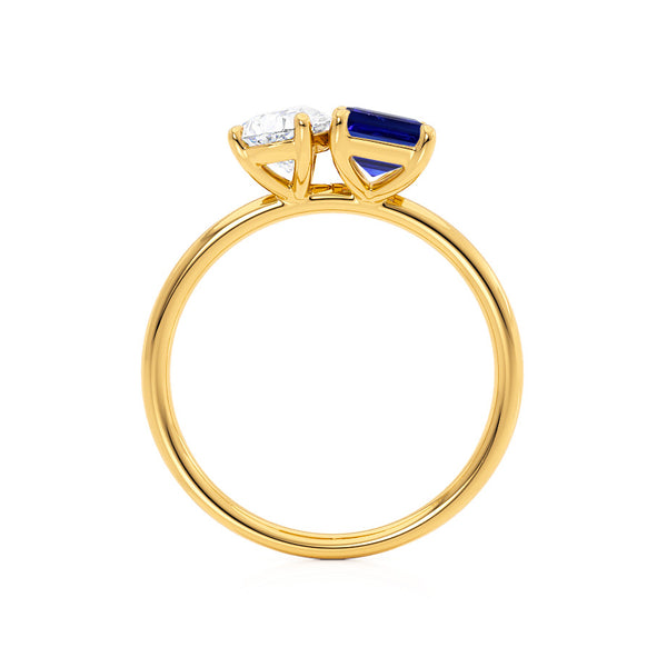 COMET - Toi Et Moi Chatham® Sapphire Emerald & Lab Diamond Pear Cut Ring 18k Yellow Gold