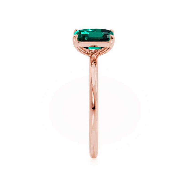 COMET - Toi Et Moi Chatham® Green Emerald & Lab Diamond Pear Cut Ring 18k Rose Gold