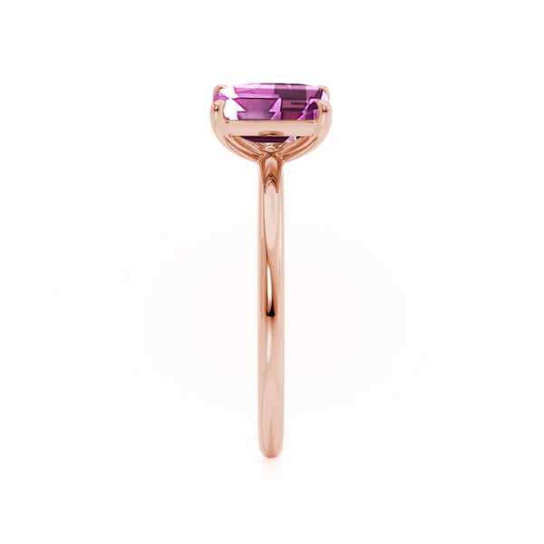 COMET - Toi Et Moi Chatham® Pink Sapphire Emerald & Lab Diamond Pear Cut Ring 18k Rose Gold