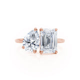 COMET - Toi Et Moi Diamond Emerald & Pear Cut Ring 18k Rose Gold Engagement Ring Lily Arkwright