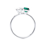 COMET - Toi Et Moi Chatham® Green Emerald & Lab Diamond Pear Cut Ring 18k White Gold