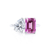 COMET - Toi Et Moi Chatham® Pink Sapphire Emerald & Lab Diamond Pear Cut Ring 950 Platinum