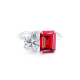 COMET - Toi Et Moi Chatham® Ruby Emerald & Lab Diamond Pear Cut Ring 18k White Gold