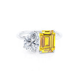 COMET - Toi Et Moi Chatham® Yellow Sapphire Emerald & Lab Diamond Pear Cut Ring 950 Platinum