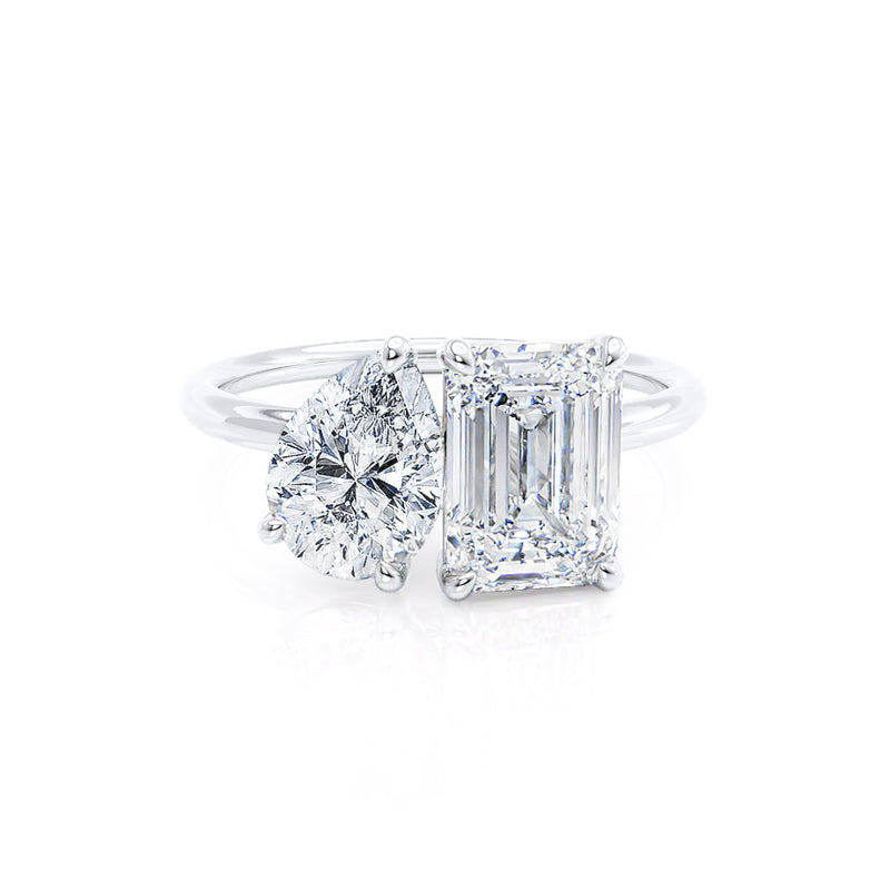 COMET - Toi Et Moi Diamond Emerald & Pear Cut Ring 950 Platinum Engagement Ring Lily Arkwright
