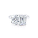 COMET - Ready to Ship Toi et Moi Emerald and Pear Cut Moissanite 18K White Gold Ring