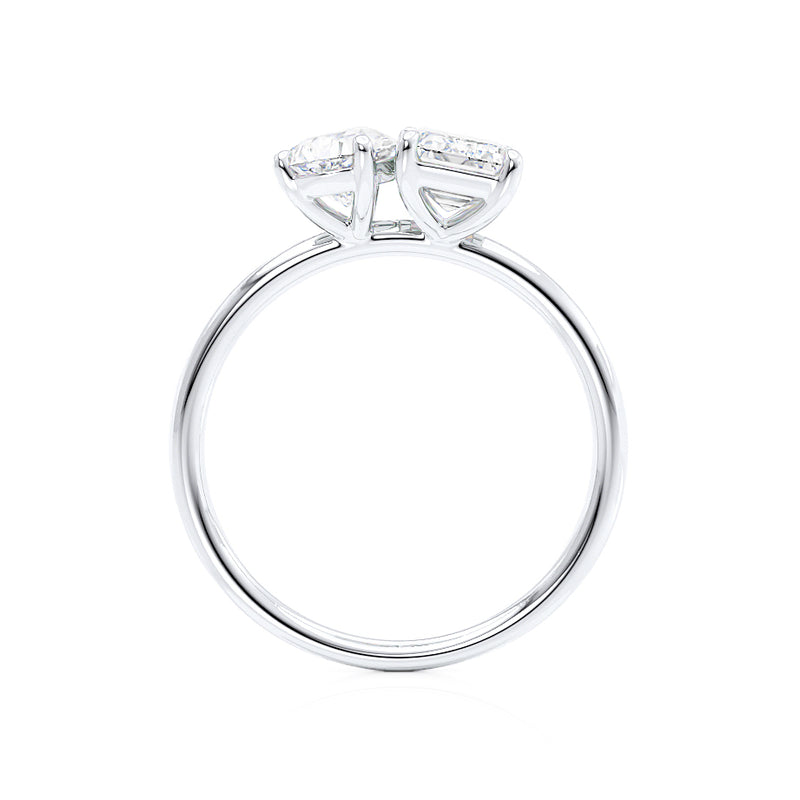 COMET - Toi Et Moi Diamond Emerald & Pear Cut Ring 18k White Gold Engagement Ring Lily Arkwright