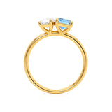 COMET - Toi Et Moi Chatham® Aqua Spinel Emerald & Lab Diamond Pear Cut Ring 18k Yellow Gold