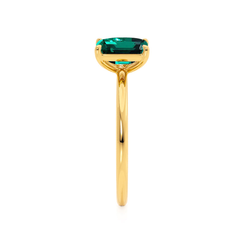 COMET - Toi Et Moi Chatham® Green Emerald & Lab Diamond Pear Cut Ring 18k Yellow Gold