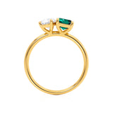 COMET - Toi Et Moi Chatham® Green Emerald & Lab Diamond Pear Cut Ring 18k Yellow Gold