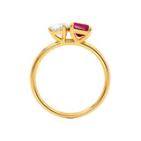 COMET - Toi Et Moi Chatham® Ruby Emerald & Lab Diamond Pear Cut Ring 18k Yellow Gold