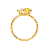 COMET - Toi Et Moi Chatham® Yellow Sapphire Emerald & Lab Diamond Pear Cut Ring 18k Yellow Gold