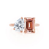 COMET - Toi Et Moi Chatham® Champagne Sapphire Emerald & Lab Diamond Pear Cut Ring 18k Rose Gold