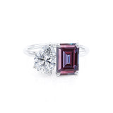 COMET - Toi Et Moi Chatham® Alexandrite Emerald & Lab Diamond Pear Cut Ring 18k White Gold