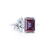 COMET - Toi Et Moi Chatham® Alexandrite Emerald & Lab Diamond Pear Cut Ring 18k White Gold