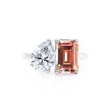 COMET - Toi Et Moi Chatham® Champagne Sapphire Emerald & Lab Diamond Pear Cut Ring 950 Platinum