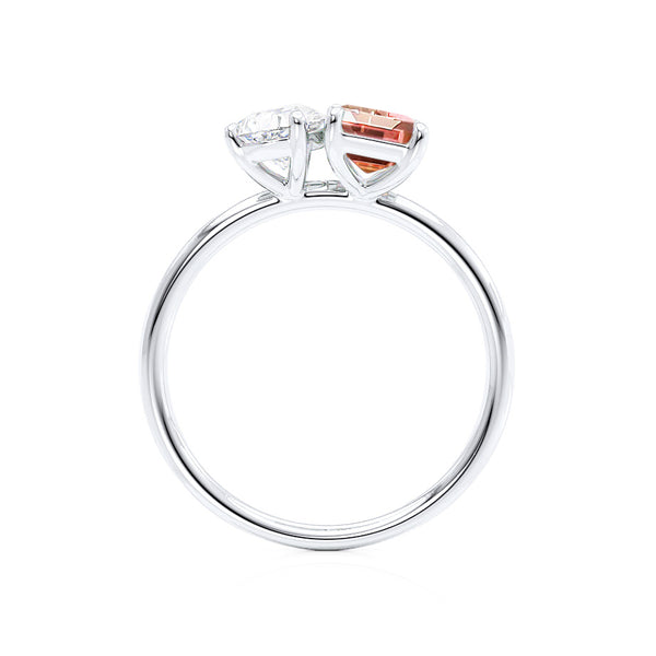 COMET - Toi Et Moi Chatham® Champagne Sapphire Emerald & Lab Diamond Pear Cut Ring 18k White Gold