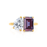 COMET - Toi Et Moi Chatham® Alexandrite Emerald & Lab Diamond Pear Cut Ring 18k Yellow Gold