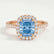 DARLEY - Elongated Cushion Blue Lab Diamond 18k Rose Gold Petite Halo Ring